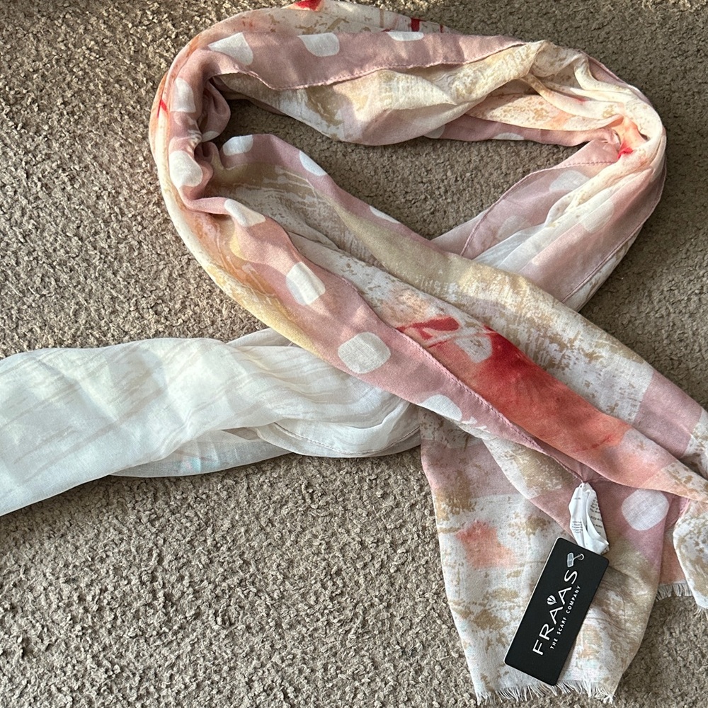 NWT Fraas Pink White Polka Dot Watercolor Scarf